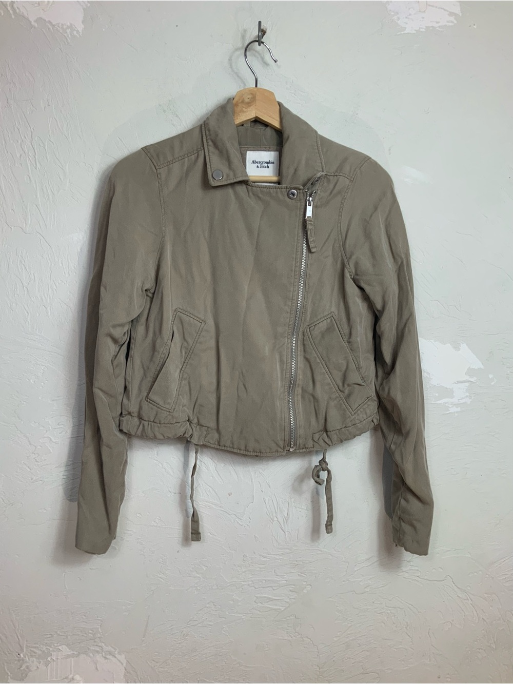 Abercrombie & Fitch Women's Moto Jacket Tan Size XS Cropped Zip Up Utility